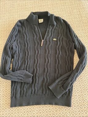 Lacoste Men’s Charcoal Cable-Knit Half-Zip Sweater